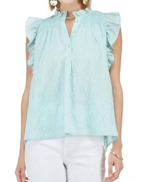 J joy Smocked Shoulder Shell Top - Blue