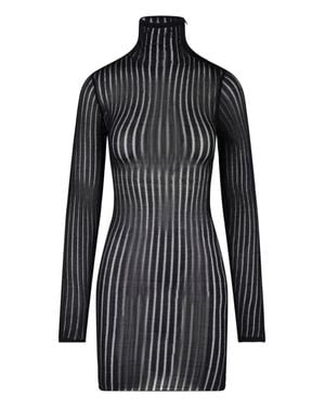 Dondup Sheer Ribbed Turtleneck Mini Dress - Black