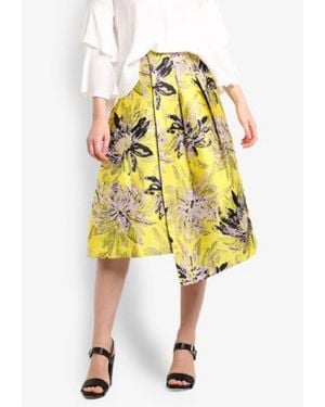 TOPSHOP Jacquard Floral Midi Asymmetrical Midi Skirt - Yellow
