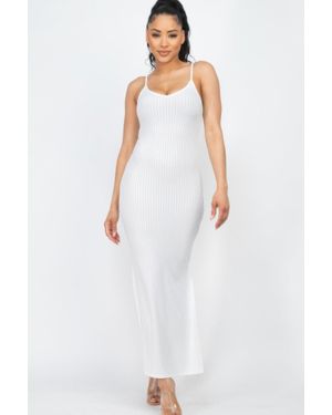 TRUEDAMES Ribbed Side Slit Long Cami Dress - White