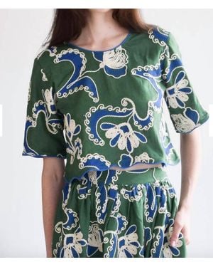 Never A Wallflower Short Sleeve Crop Top - Blue