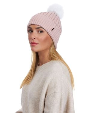 Gorski Metallic Wool Blend Hat With Fox Pompom - White