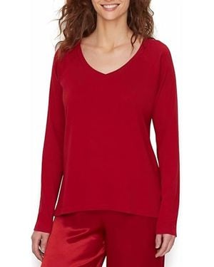 PJ Harlow Frankie V Rib Long-Sleeve Top - Red