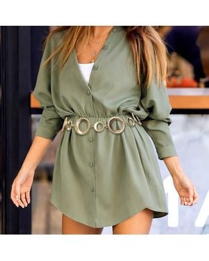 Fashnzfab Textured Metal Circle Link Waist Chain Belt - Green