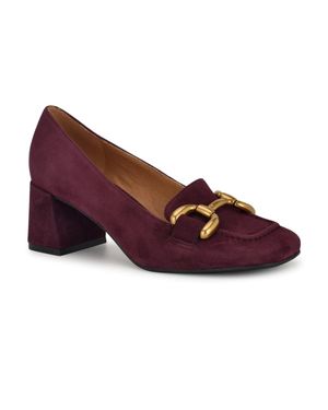 Nine West Veepe Dress Pumps M Burgundy Leather Block Heel Jzz1119 - Red
