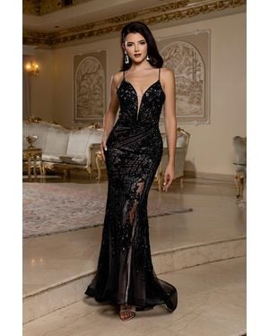 TRUEDAMES Sequin Lace-Up Back Mermaid Formal Prom Dress - Brown