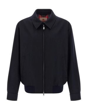 Baracuta Deep Wool Blend Casual Jacket With Tartan Lining - Blue
