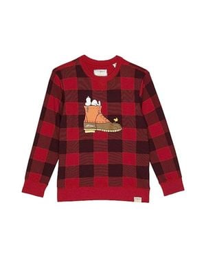 L.L. Bean L. L.Bean X Peanuts Sweatshirt Kids Deep Buffalo Plaid Long Sleeve Red608