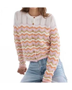 Autumn Cashmere Boxy Zig Zag Stitch Crew Neck Cardigan - Multicolor
