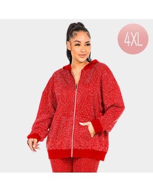 TRUEDAMES Bling Zip Up Hoodie Jacket - Red