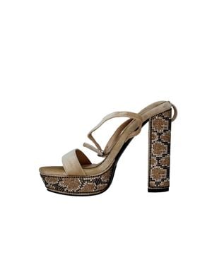 Rag & Co Rag & Co Zircon Rhinestone Patterned High Heel Sandals Rcsh3843 - Brown
