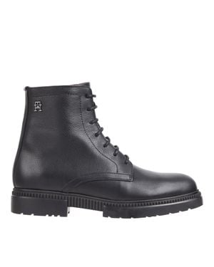 Tommy Hilfiger Leather Lace-Up Striped Boots - Gray