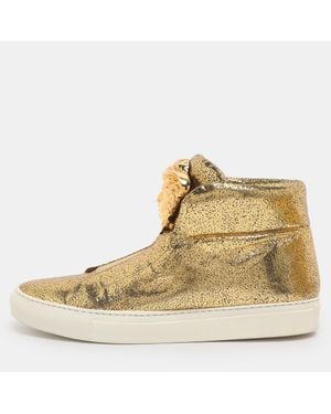 Versace Metallic Crackle Leather Medusa High Top Sneakers - Natural