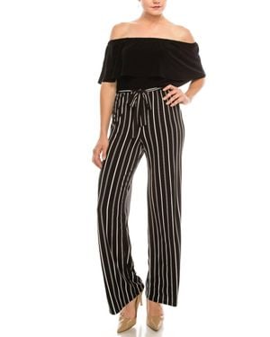 Bebe Off-The-Shoulder Striped Pants Jumpsuit - Black