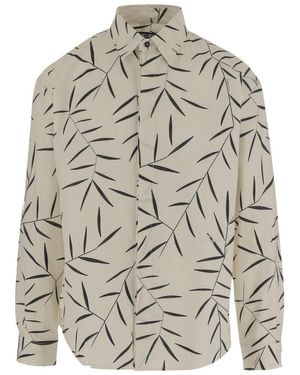Jacquemus Pointed Collar Cotton Poplin Shirt With Foliage Print - Gray