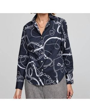 Hinson Wu Diane Long Sleeve Equestrian Print Shirt - Blue
