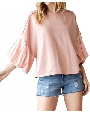 Oli & Hali Washed Bubble Sleeve Knit Top - Red