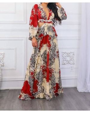 SurelyMine Fantasy Ruffles Cut Out Laced Back Maxi Dress - Red