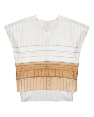 Alysi Boxy Short-Sleeved Top With V-Notch And Contrast Hem - White