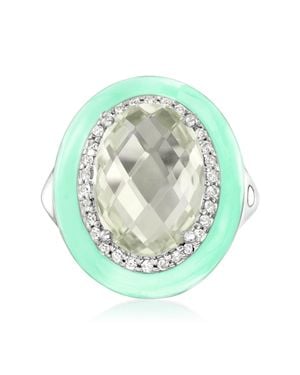 Ross-Simons Prasiolite And Zircon Ring With Pastel Enamel - Green
