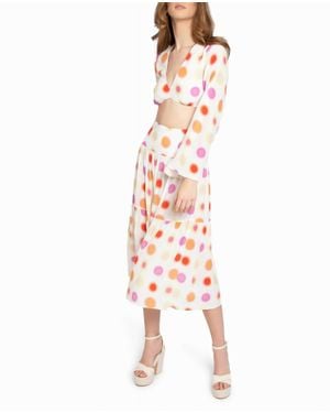Nicole Miller Radiant Aura Silk Midi Skirt - White