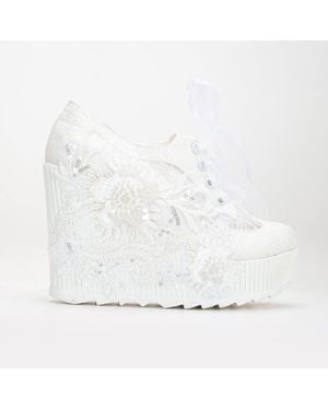 Forever & Always Shoes Sheri Lace Bridal Platform Sneakers - White