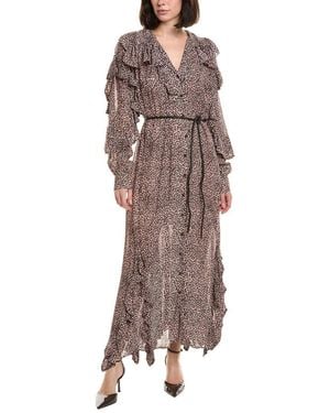 FARM Rio Baby Leopard Long Sleeve Angled Frill Maxi Dress - Brown