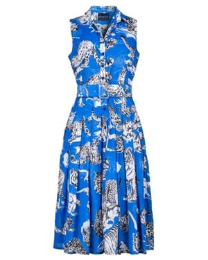 Samantha Sung Audrey 4 Tiger Toile Bright Shirtdress - Blue