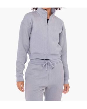 Mono B Quilted Cropped Zip-Up Jacket - Blue