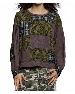 Pol Printed Patch Relaxed Fit Top - Black