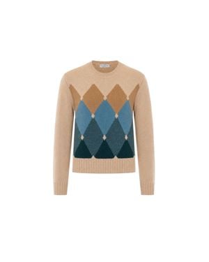 Ballantyne Argyle Pattern Cashmere Crewneck Sweater - Blue