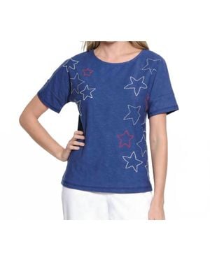 Tru Luxe Tossed Star Embroidered Top - Blue