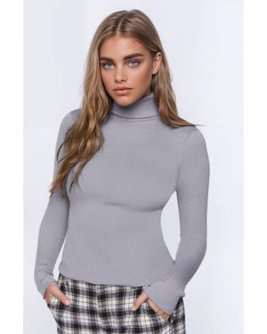 Forever 21 Ribbed Turtleneck Sweater-Knit Top - Gray