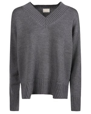Drumohr Relaxed Fit Deep V-Neck Merino Sweater - Gray