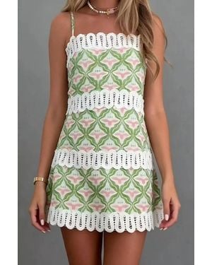 Sundayup Christina Geometric Lace-Trim Boho Mini Dress - Green