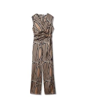Mango Jumpsuit Light Printed Wrap Front One Piece Gbo977 - Brown