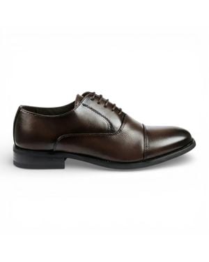 Infinity Leather Classic Cap-Toe Oxford Formal Lace-Up Brogue Shoes - Brown