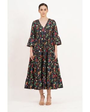 Leota Sariah Poplin Maxi Dress Macaw Print - Black