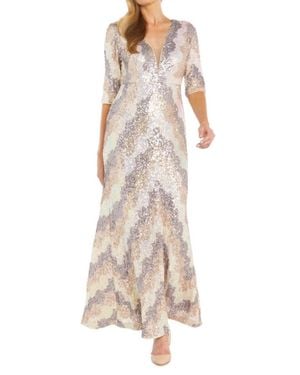 R & M Richards Chevron Sequin Gown - Natural