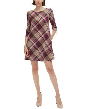Jessica Howard Plaid Work Day Wear Mini Dress - Red