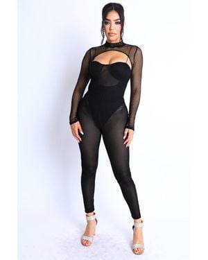 TRUEDAMES Mesh Crop Jumpsuit Set - Black