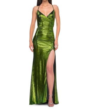 La Femme V-Neckline Floor Length Dress - Green