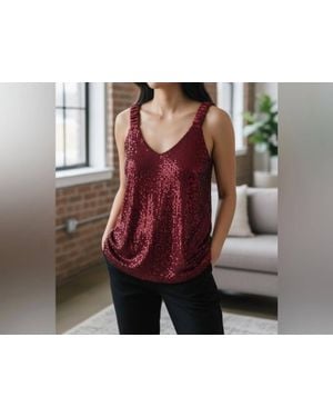 Vince Camuto Sequin Sleeveless Top - Red