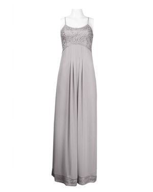 Sue Wong Spaghetti Strap Beaded Long Evening Dress - Gray