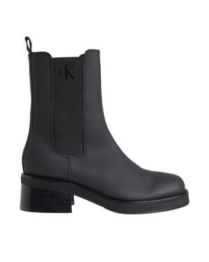 Calvin Klein Sleek Elastic Panels Leather Ankle Boots - Black