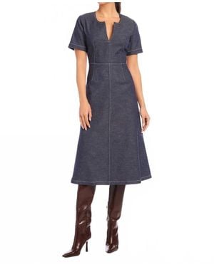 Fifteen Twenty Olivia Contrast Stitch Midi Dress - Blue
