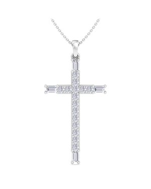 SuperJeweler Thydiamond 3/4 Carat Baguette And Round Diamond Cross Necklace - White
