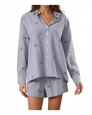 Sunday Edition Ellen Flag Embroidered Oversized Shirt - Gray