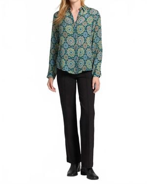 Apny Button-Up Blouse With Roll-Up Sleeves - Green