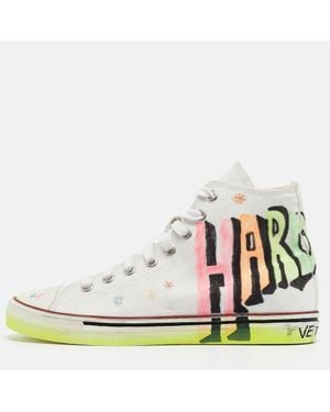 Vetements Canvas Printed Hard Core Happiness High Top Sneakers - White